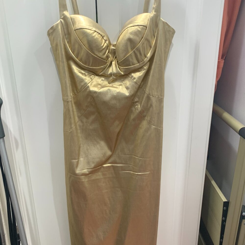 Gold metallic faux leather bodycon dress